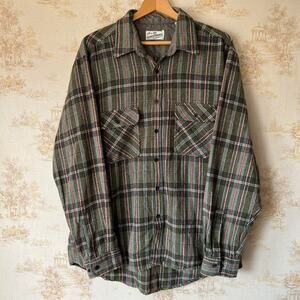 Vintage 90s Sears Roebuck Wool Blend Flannel | Green Plaid | Size XL Tall
